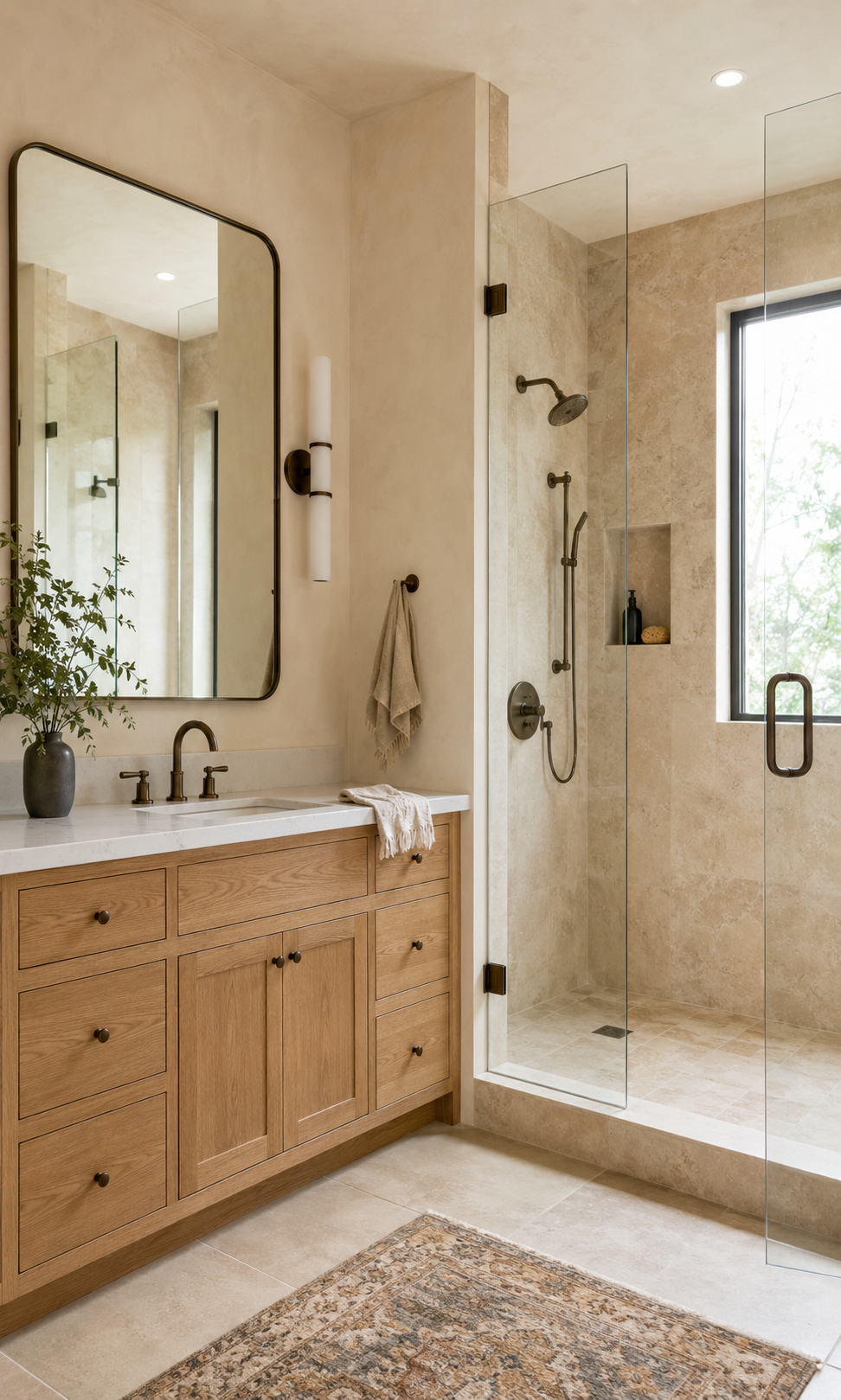 Warm natural stone bathroom