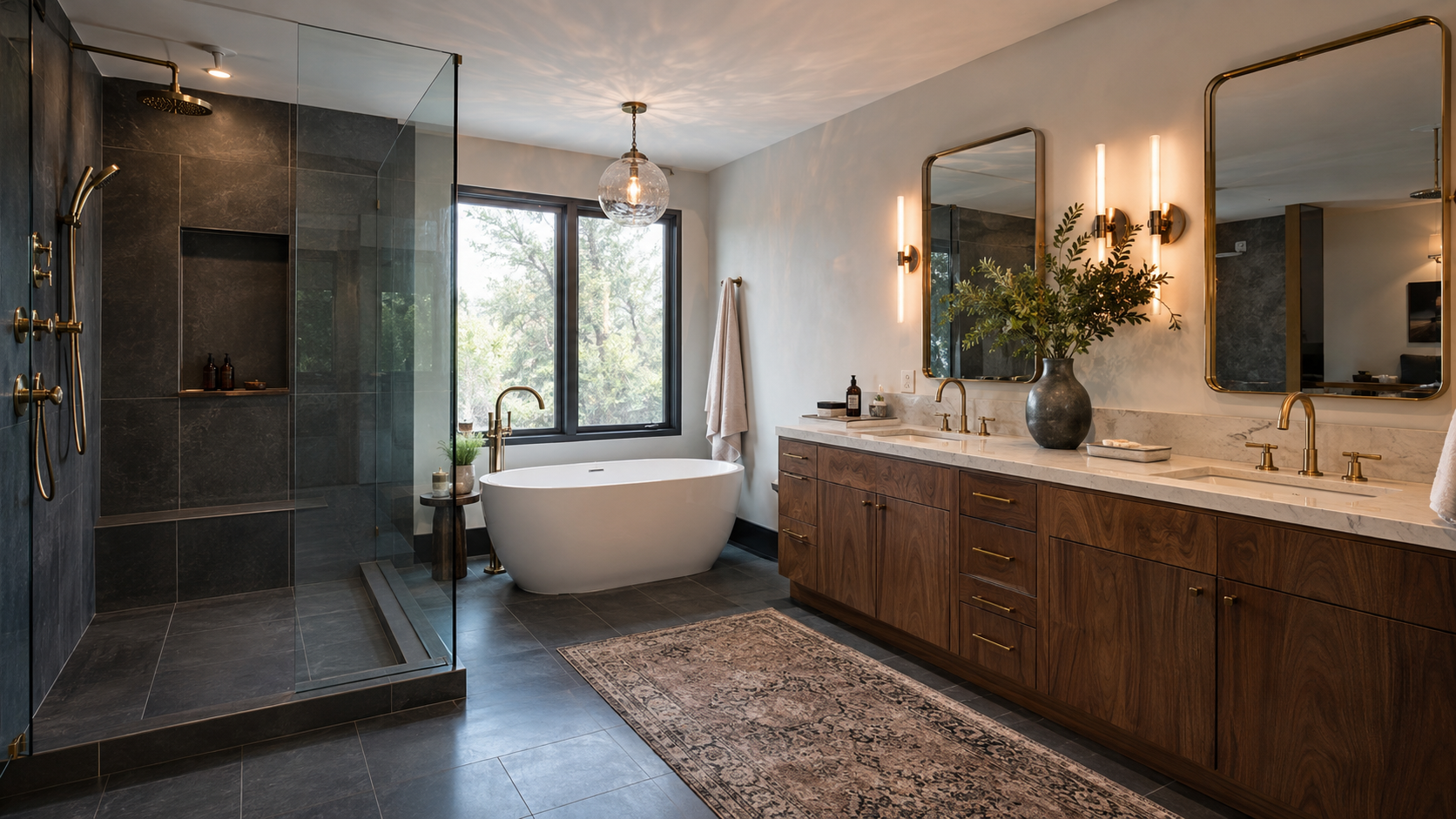 Charcoal and walnut bathroom