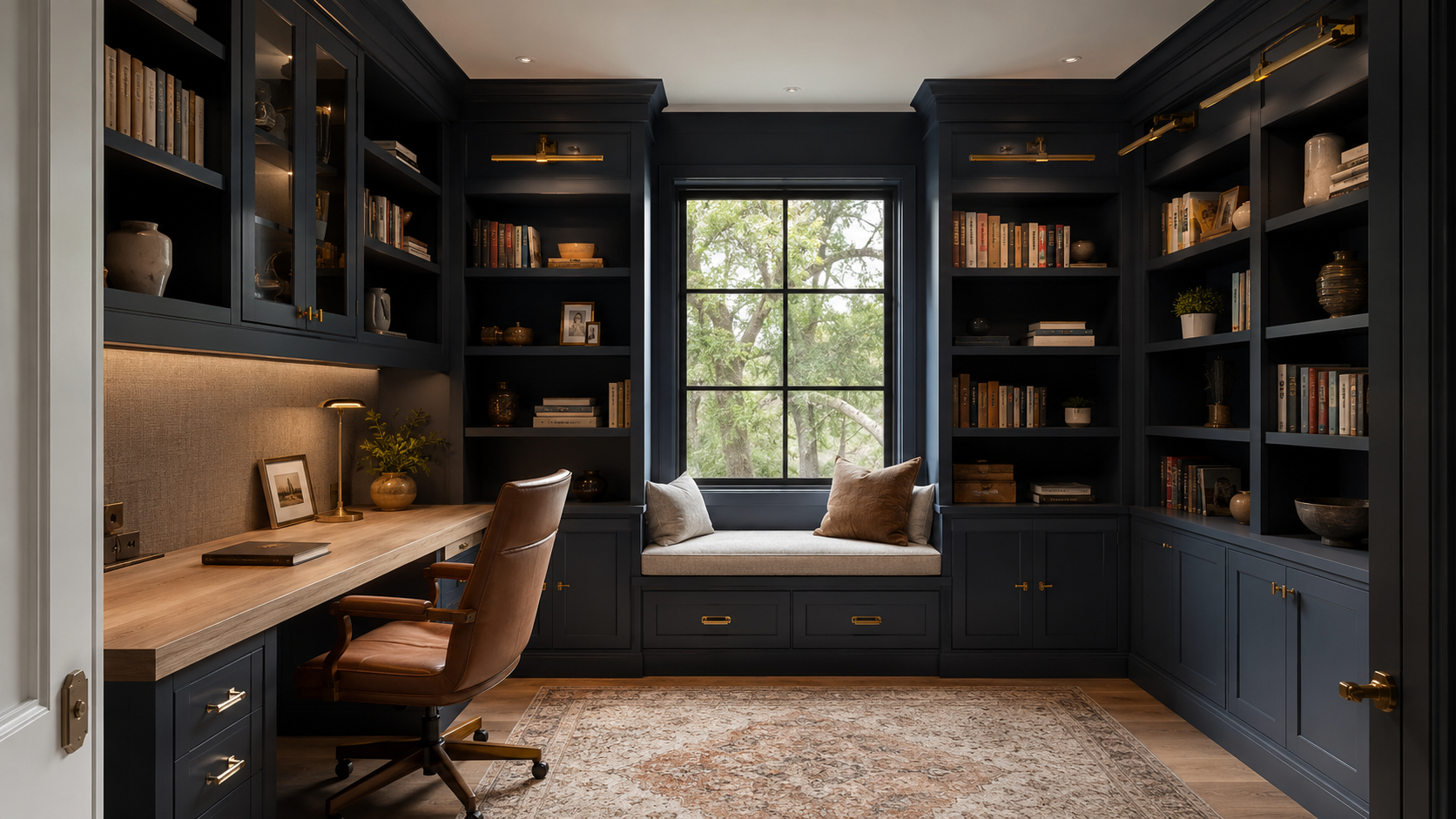 Dark custom library and home office